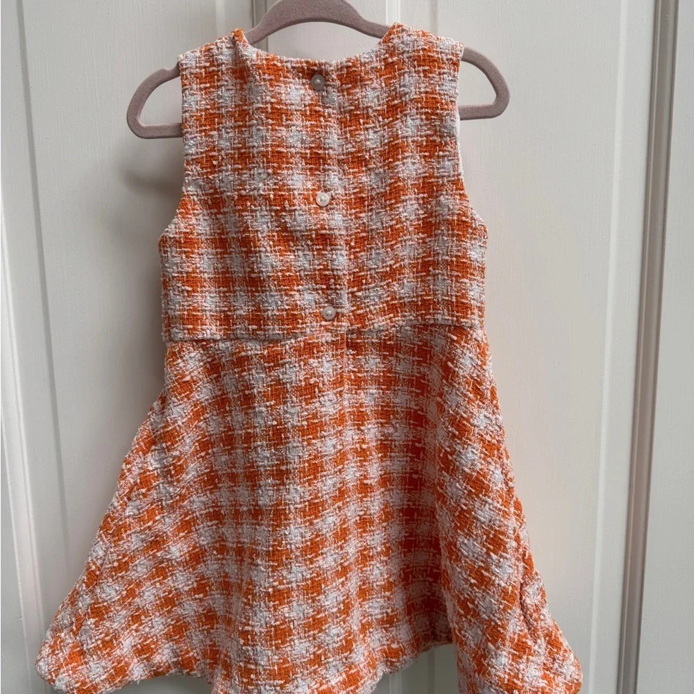 NWOT Janie and Jack 3T Girls Orange and White Tweed Sleeveless Formal Dress